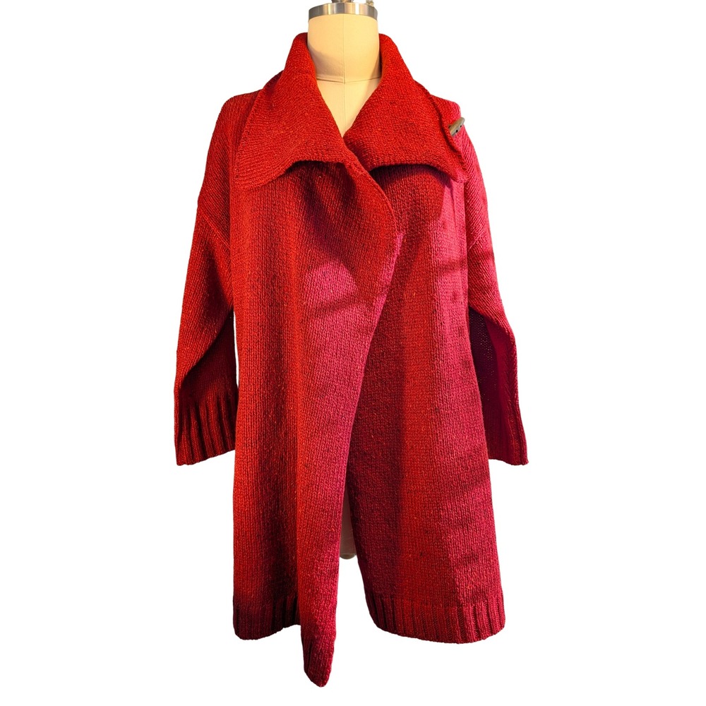 Coatigan 2X Wrap Style Brick Red‎ premium multi-tonal Donegal Knit Cynthia R.